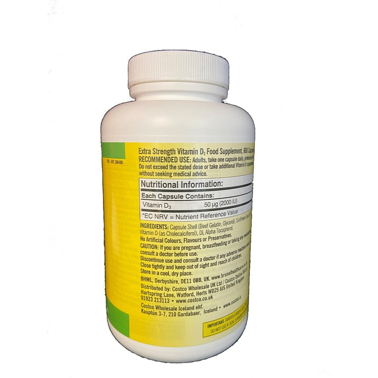 Kirkland Signature Vitamin D3 2000IU supplement 600 count, UK version