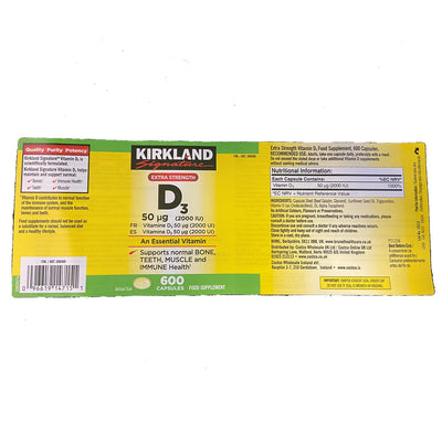 Kirkland Signature Vitamine D3 2000 UI Complément 600 unités