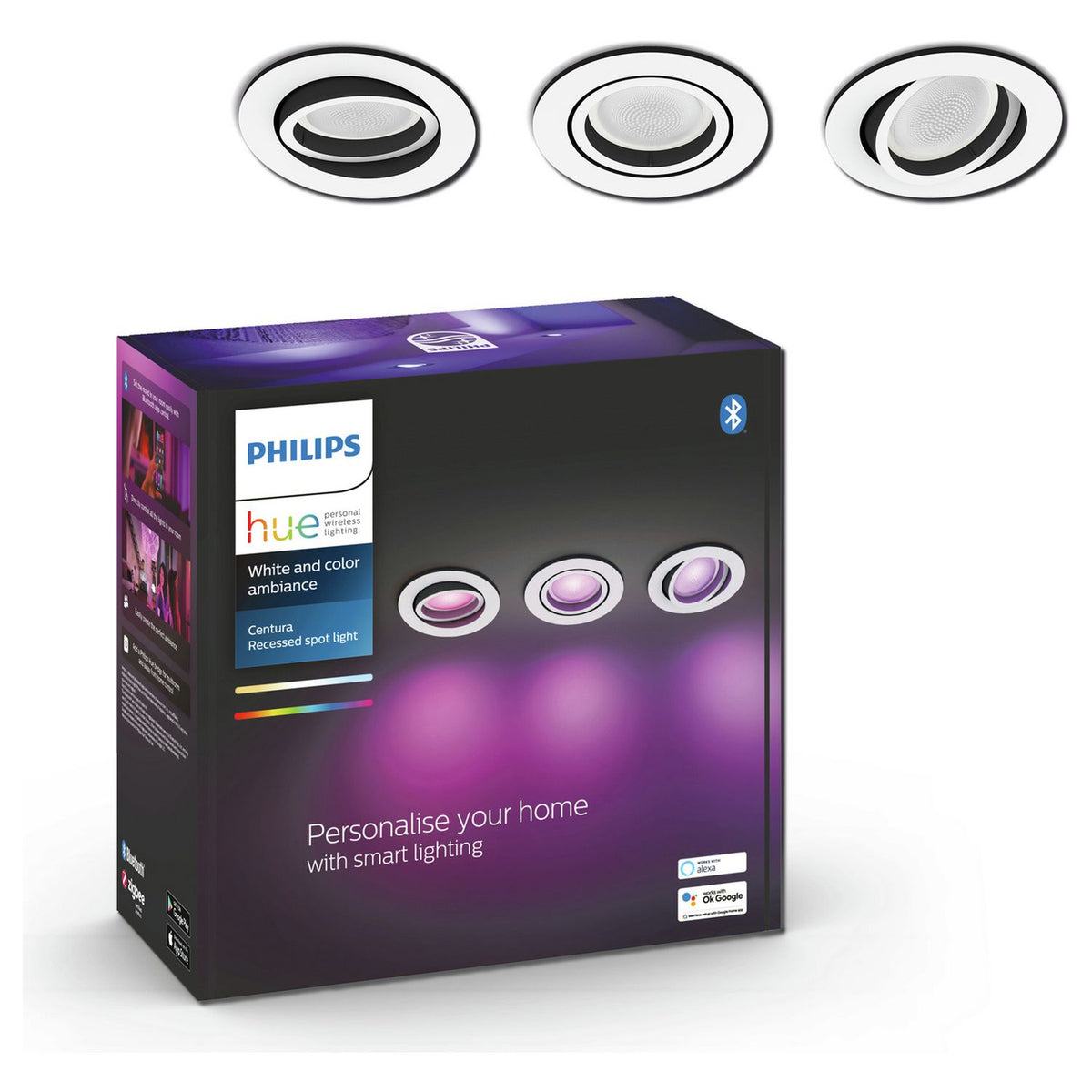 Philips Hue Centura 3-light LED spotlight white, imported from the UK
