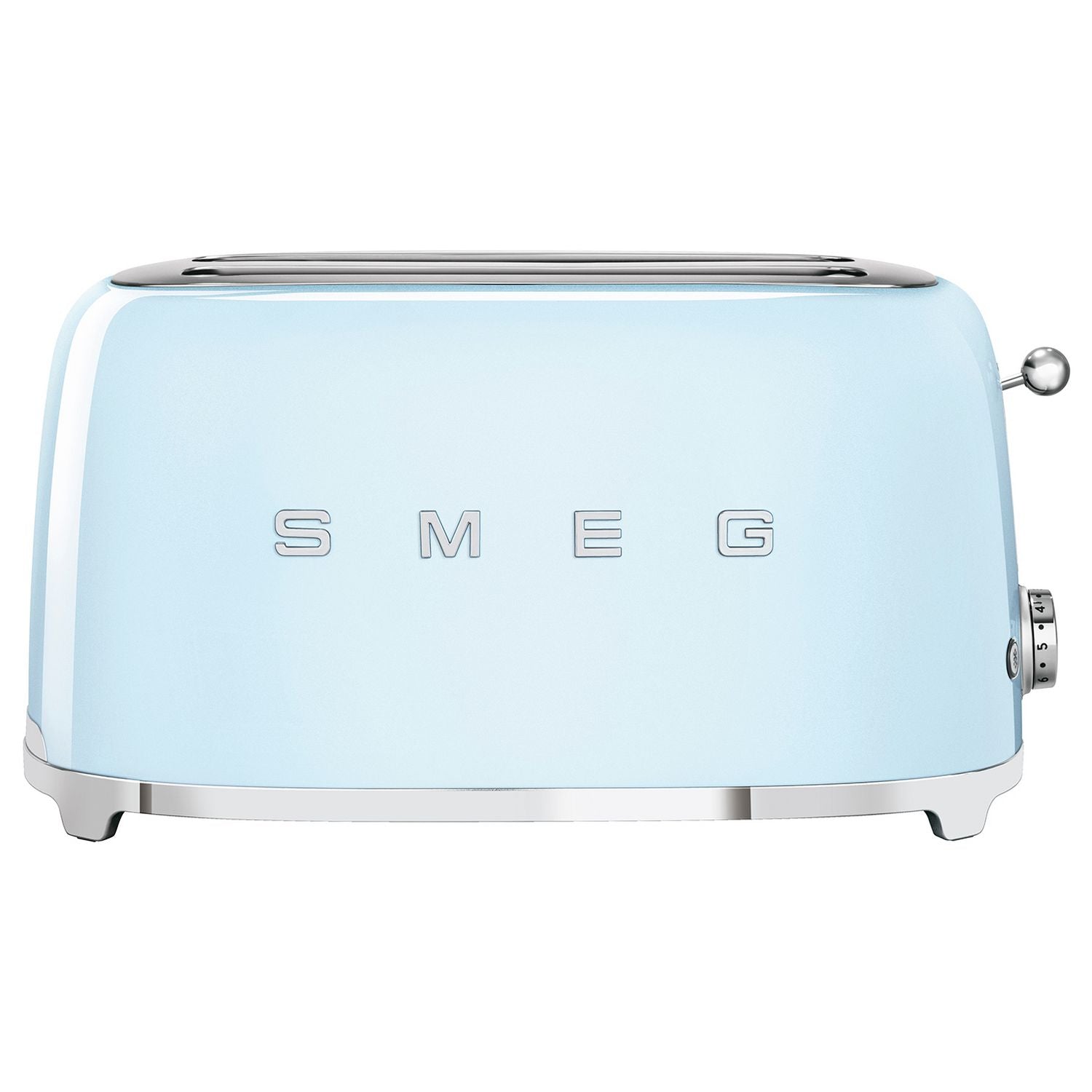 Pastel blue four slice toaster with wide slots, UK made (British brand)