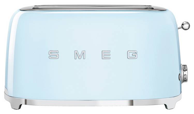 Pastel blue four slice toaster with wide slots, UK made (British brand)