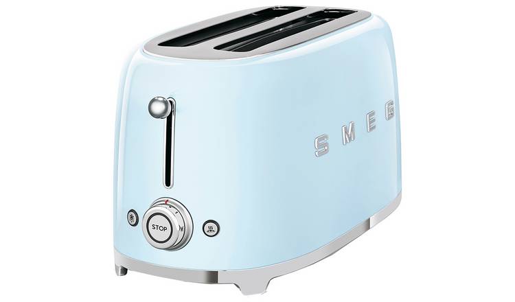 Pastel blue four slice toaster with wide slots, UK made (British brand)