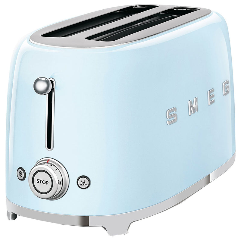Pastel blue four slice toaster with wide slots, UK made (British brand)