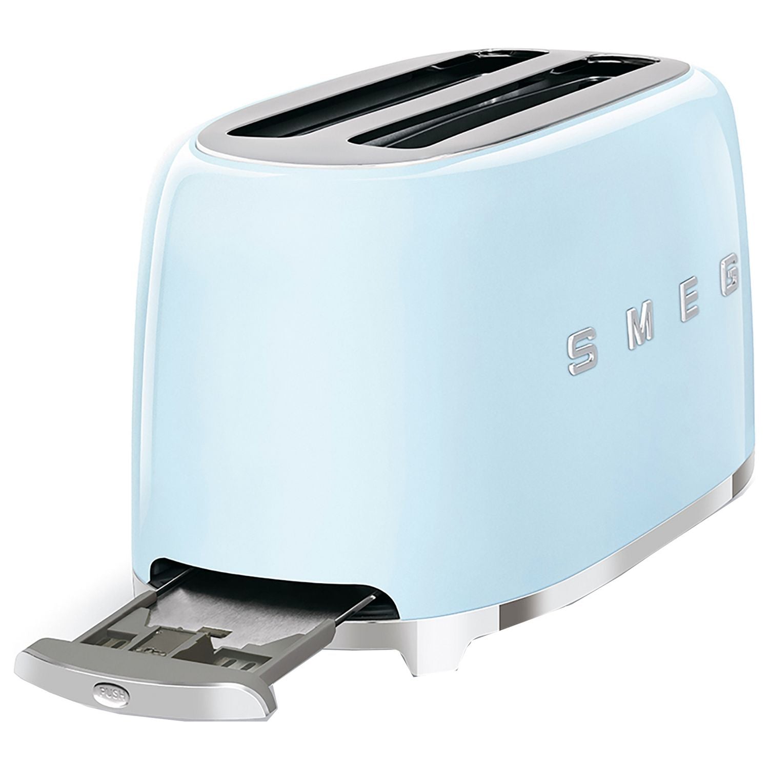 Pastel blue four slice toaster with wide slots, UK made (British brand)