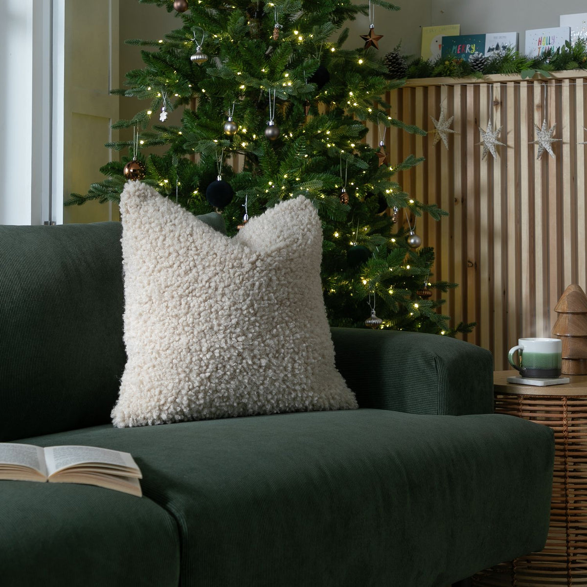 Habitat Plain Faux Shearling Cushion - Oatmeal - 50x50cm