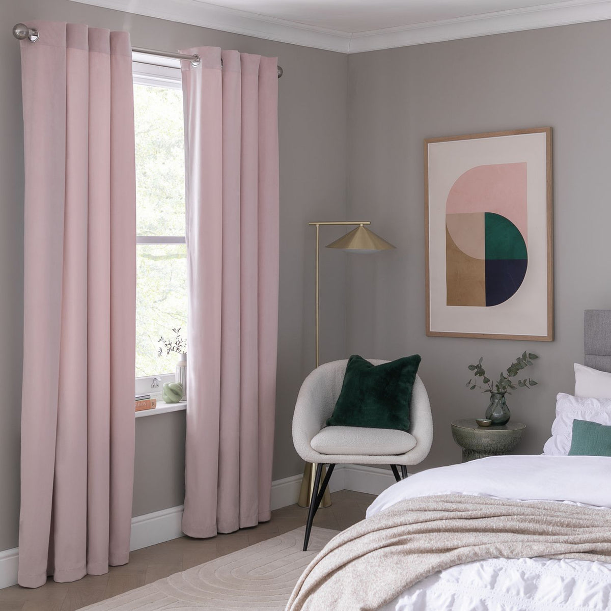 Habitat Dimout Velvet Eyelet Curtains - Blush Pink - 168x183cm
