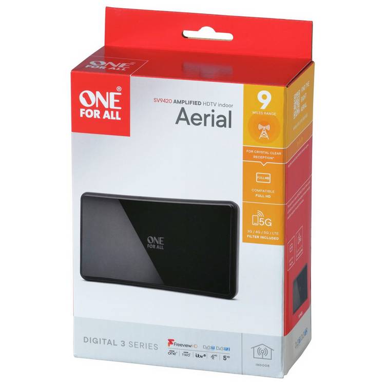 One For All curved amplified indoor TV aerial, imported from the UK