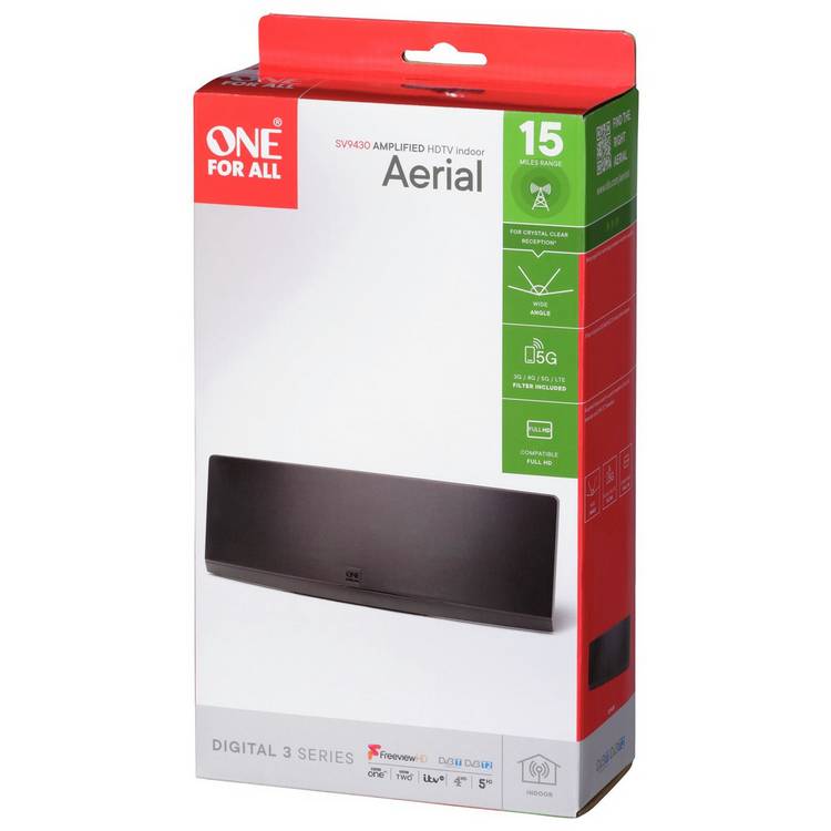 One For All SV9430 5G Curved Amplified Indoor TV Aerial (British brand)