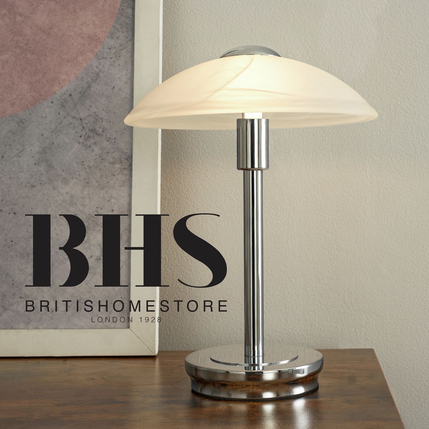 BHS Aria Alabaster Satin Nickel Touch Table Lamp - Silver