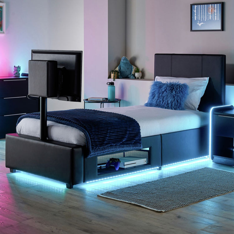 XR Living Ava Small Double TV LED Bed Frame in White