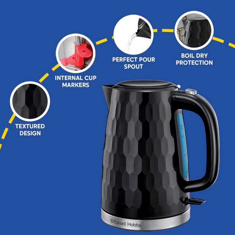 Russell Hobbs honeycomb black plastic kettle 1.7L - British product