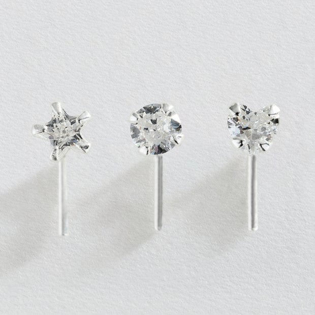 Revere cubic zirconia nose studs set of 3 (British brand)