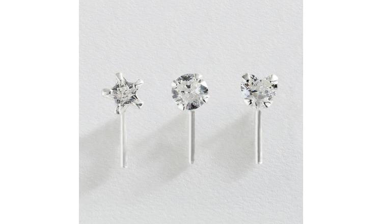 Revere cubic zirconia nose studs set of 3 (British brand)