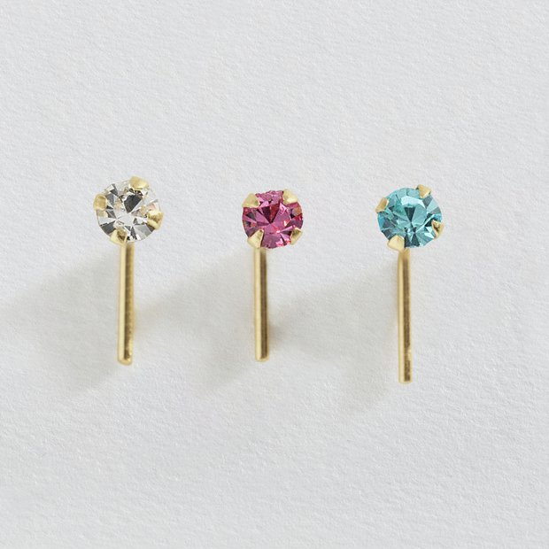 Revere 9ct gold crystal nose stud set - British product