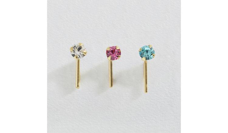 Revere 9ct gold crystal nose stud set - British product