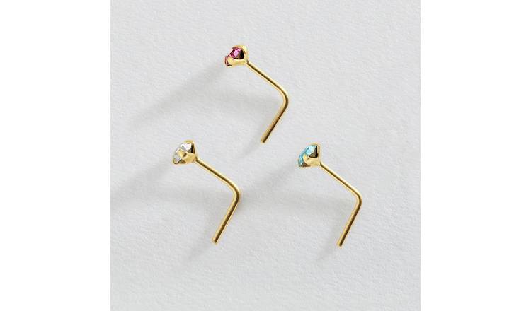 Revere 9ct gold crystal nose stud set - British product
