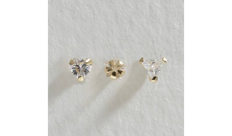 Revere 9ct gold cubic zirconia nose stud set, imported from the UK
