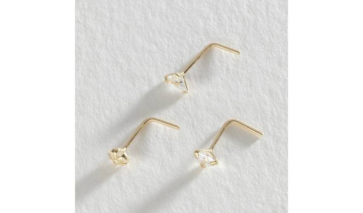 Revere 9ct gold cubic zirconia nose stud set, imported from the UK