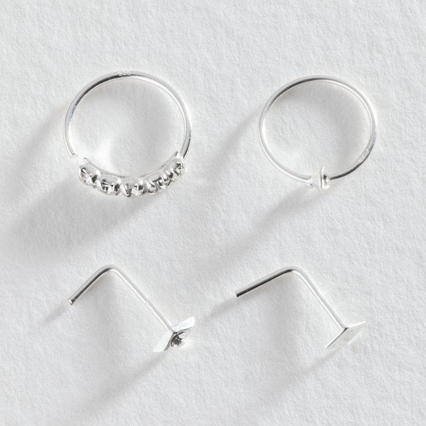 Revere sterling silver crystal nose stud hoop set 10mm, UK version