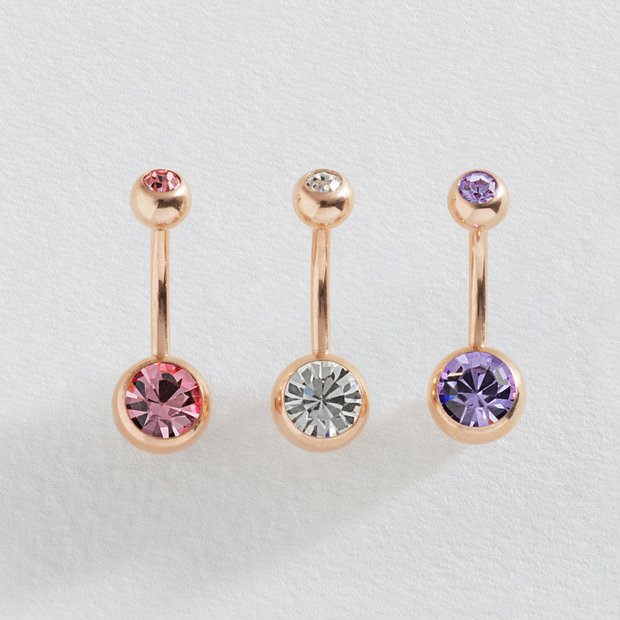 Revere rose gold belly bars crystal set of 3, imported from the UK