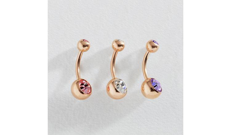 Revere rose gold belly bars crystal set of 3, imported from the UK