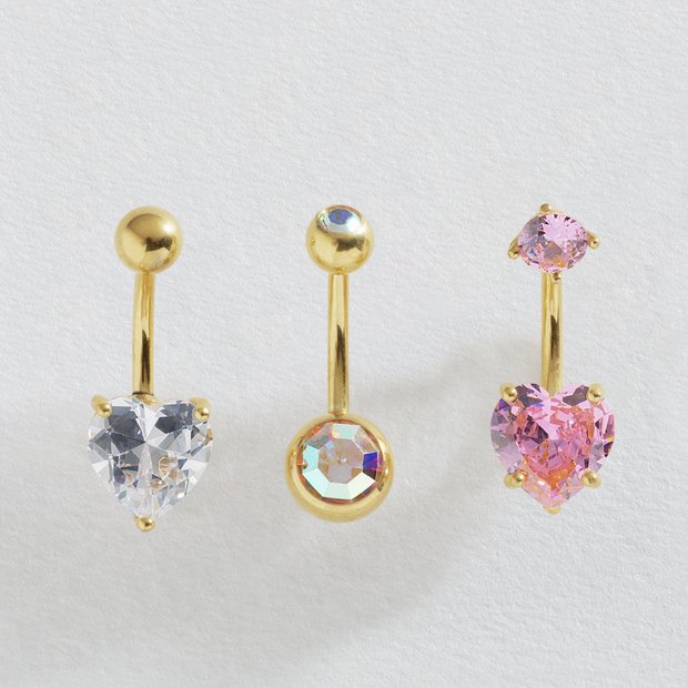 Revere gold coloured crystal belly bar set 15mm (British brand)