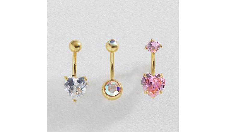 Revere gold coloured crystal belly bar set 15mm (British brand)
