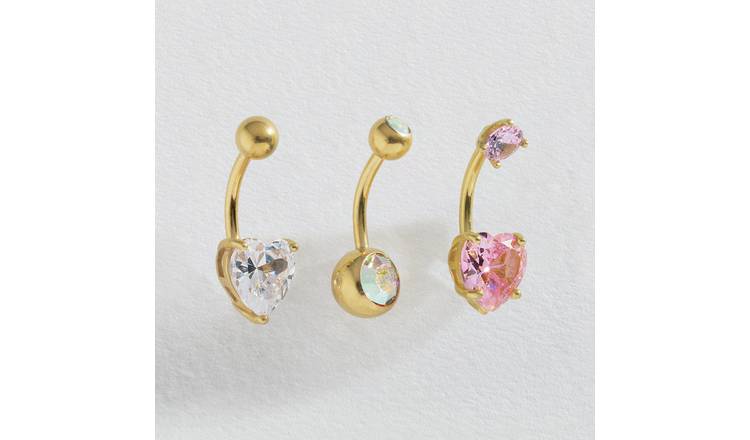 Revere gold coloured crystal belly bar set 15mm (British brand)