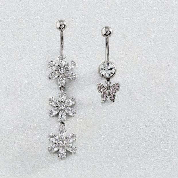 Revere crystal butterfly belly bars set of 2 15mm (British brand)
