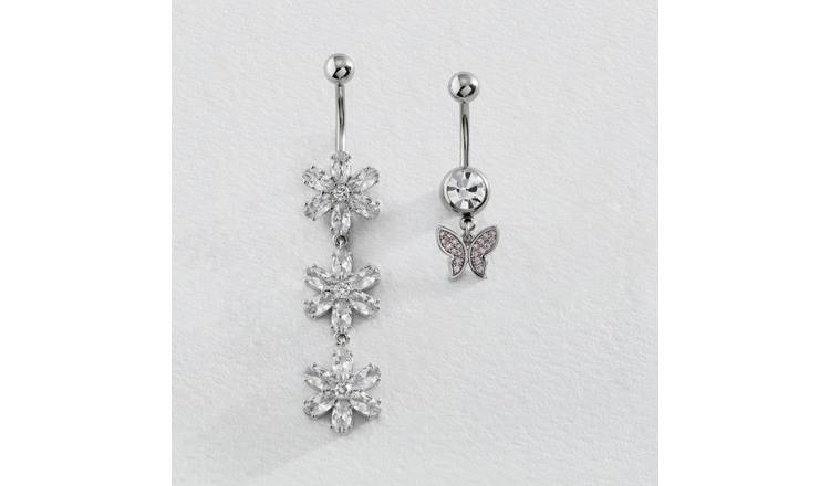 Revere crystal butterfly belly bars set of 2 15mm (British brand)