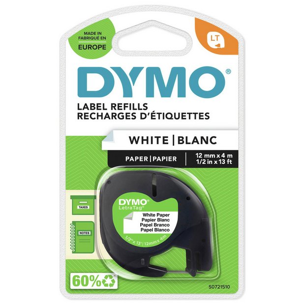 Dymo LetraTag paper tape white 12mm x 4m - British product
