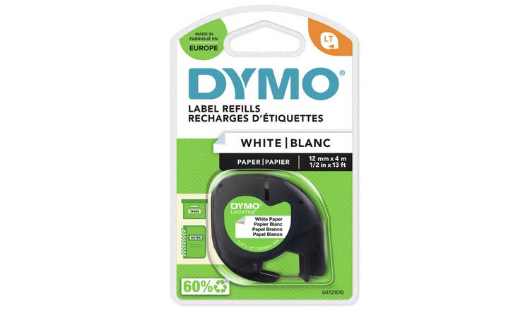 Dymo LetraTag paper tape white 12mm x 4m - British product