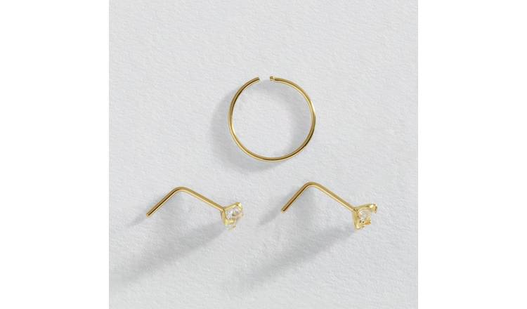 Revere 9ct yellow gold nose hoop and studs set of 3, imported from the UK