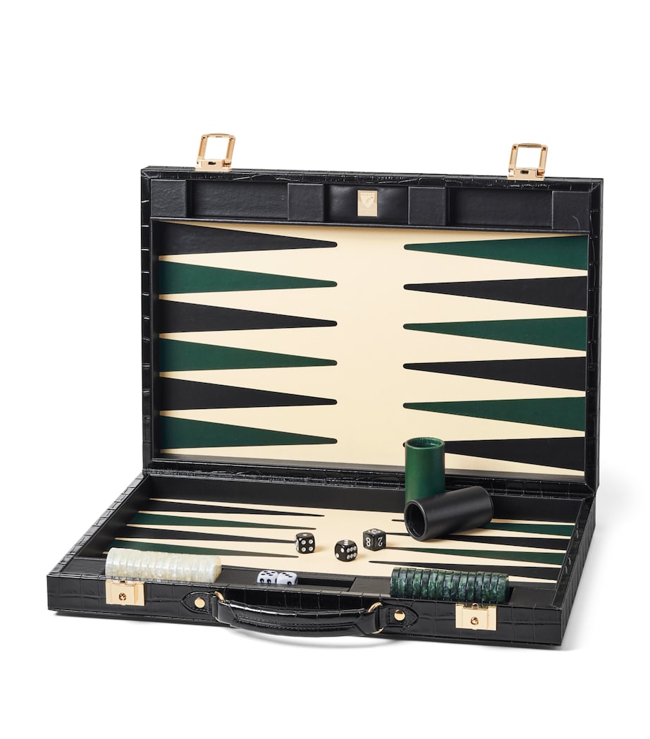 Aspinal of London croc-embossed leather backgammon set 17-inch - British product