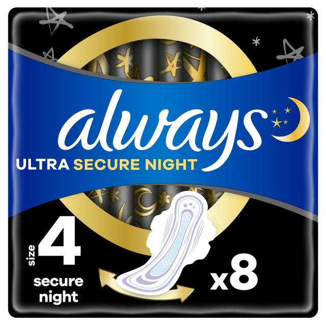 Always Sanitary Towels Ultra Secure Night (Size 4) Wings   8 per pack GOODS M&S   