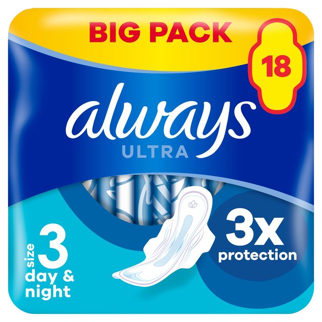 Always Sanitary Towels Ultra Day & Night (Size 3) Wings   18 per pack GOODS M&S   