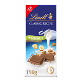 Lindt milk hazelnut chocolate bar 190g - British product