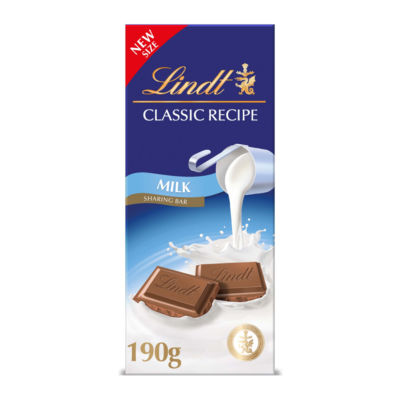 Lindt Classic Recipe milk chocolate bar 190g, imported from the UK