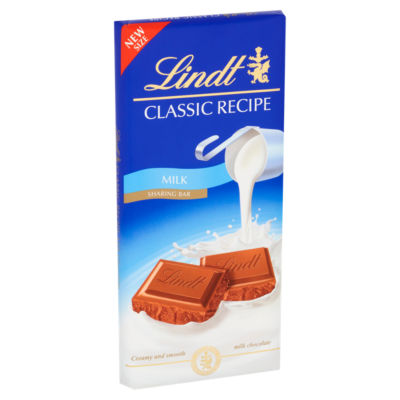 Lindt Classic Recipe milk chocolate bar 190g, imported from the UK