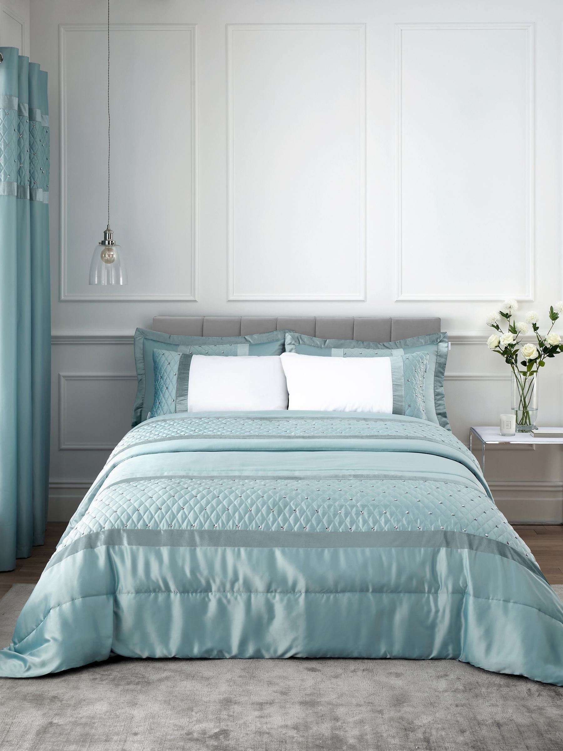 Catherine Lansfield teal blue sequin cluster duvet cover and pillowcase set - British product