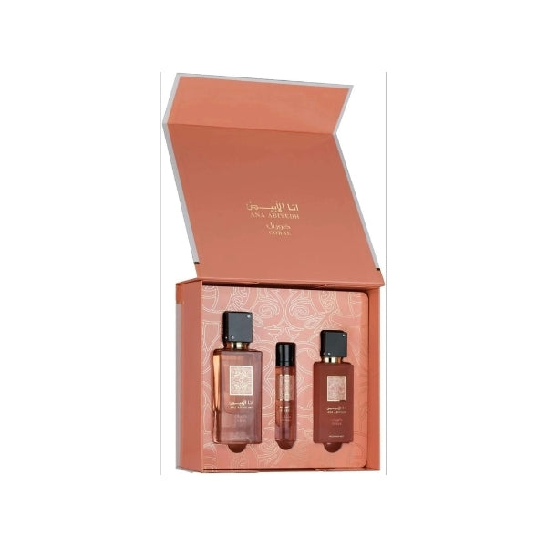 Lattafa Ana Abiyedh Coral 3-piece perfume set, UK version