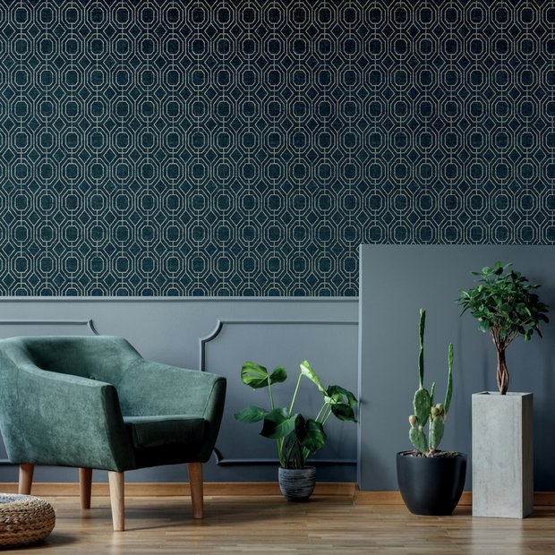 Superfresco Geo Teal gold geometric wallpaper - British product