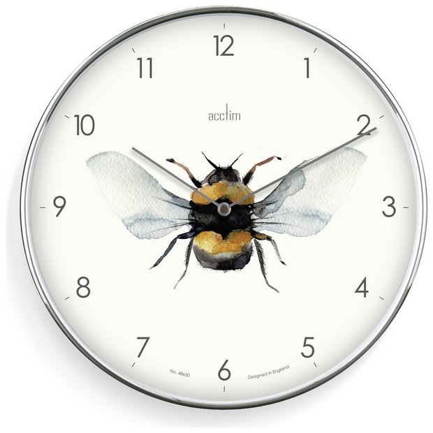 Acctim bee motif wall clock 30cm silver (British brand)