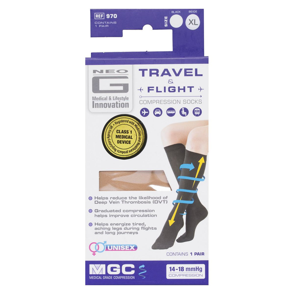 Neo G Travel and Flight Compression Socks Extra Large Beige