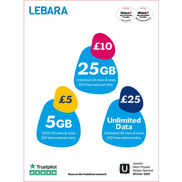 Lebara Pay As You Go SIM card, imported from the UK