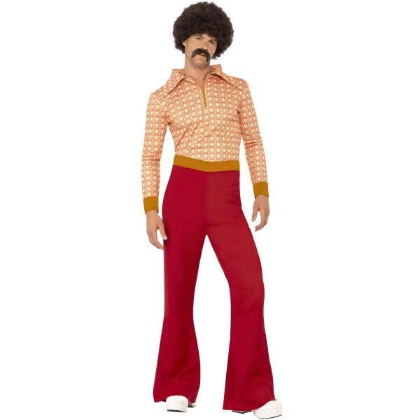 Smiffys authentic 70s guy costume with red top and trousers, UK version