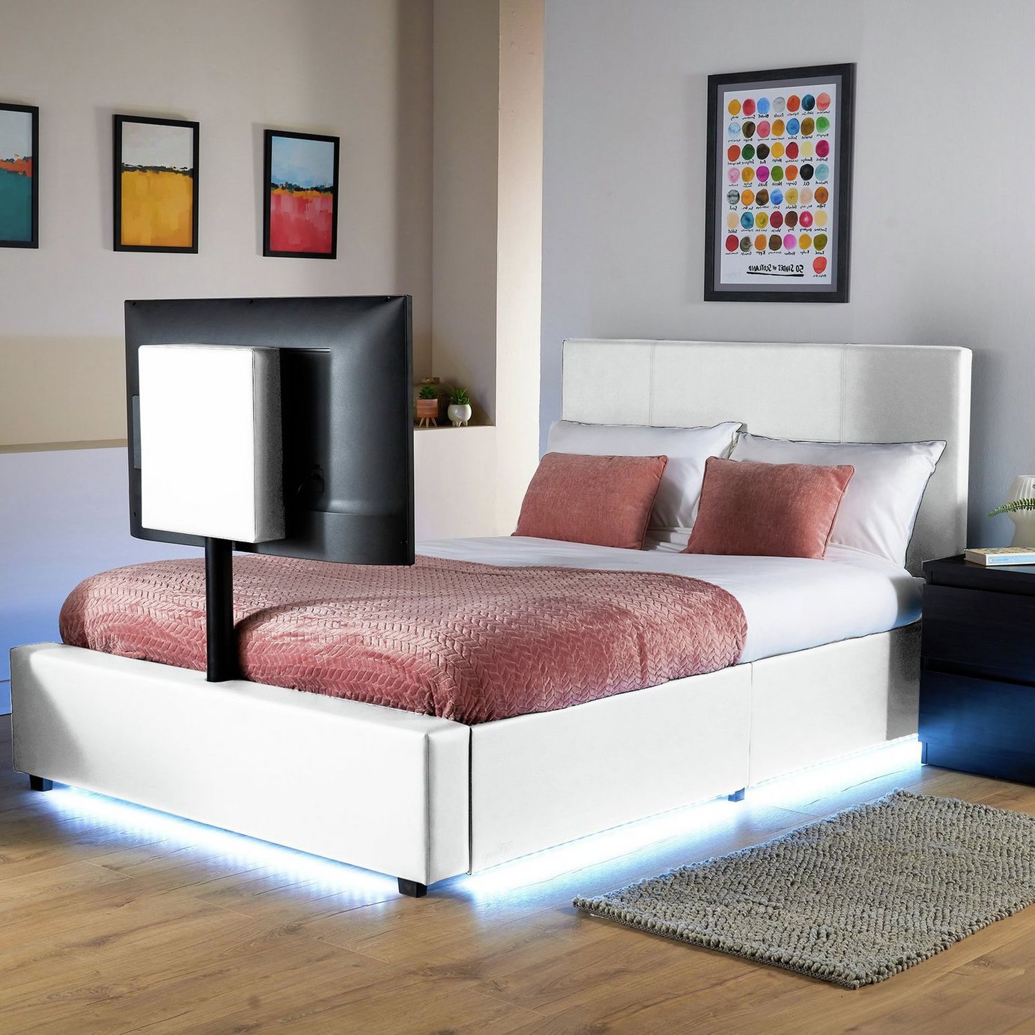 XR Living Ava Small Double TV LED Bed Frame in White