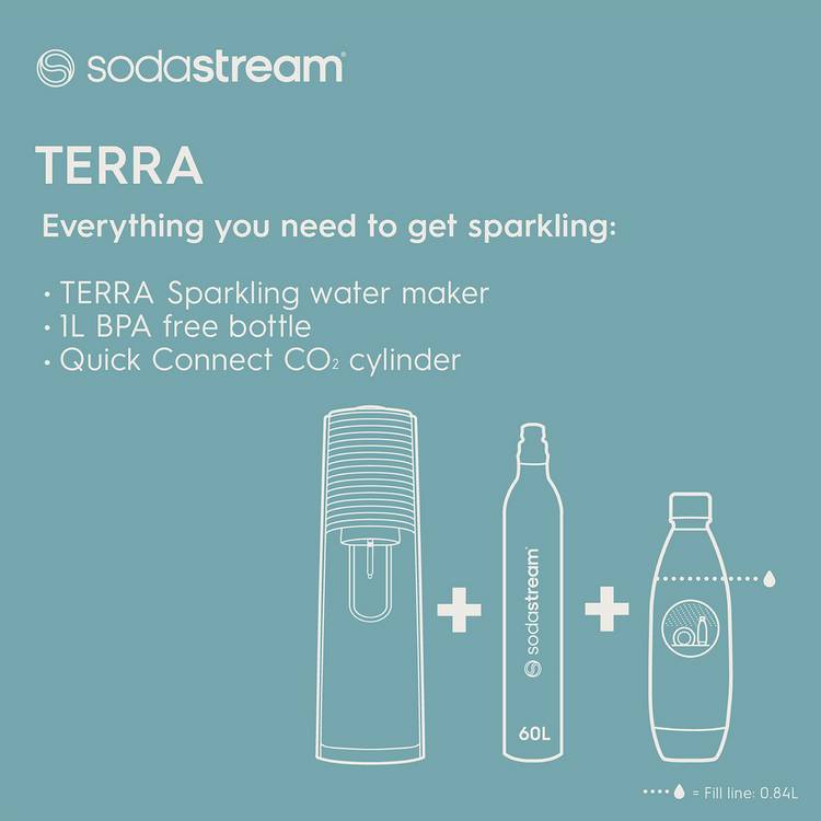 SodaStream Terra sparkling water maker with 1L carbonating bottle, UK version