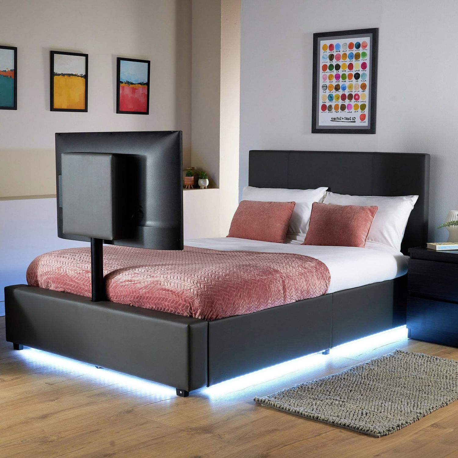 XR Living Ava Small Double TV LED Bed Frame in White