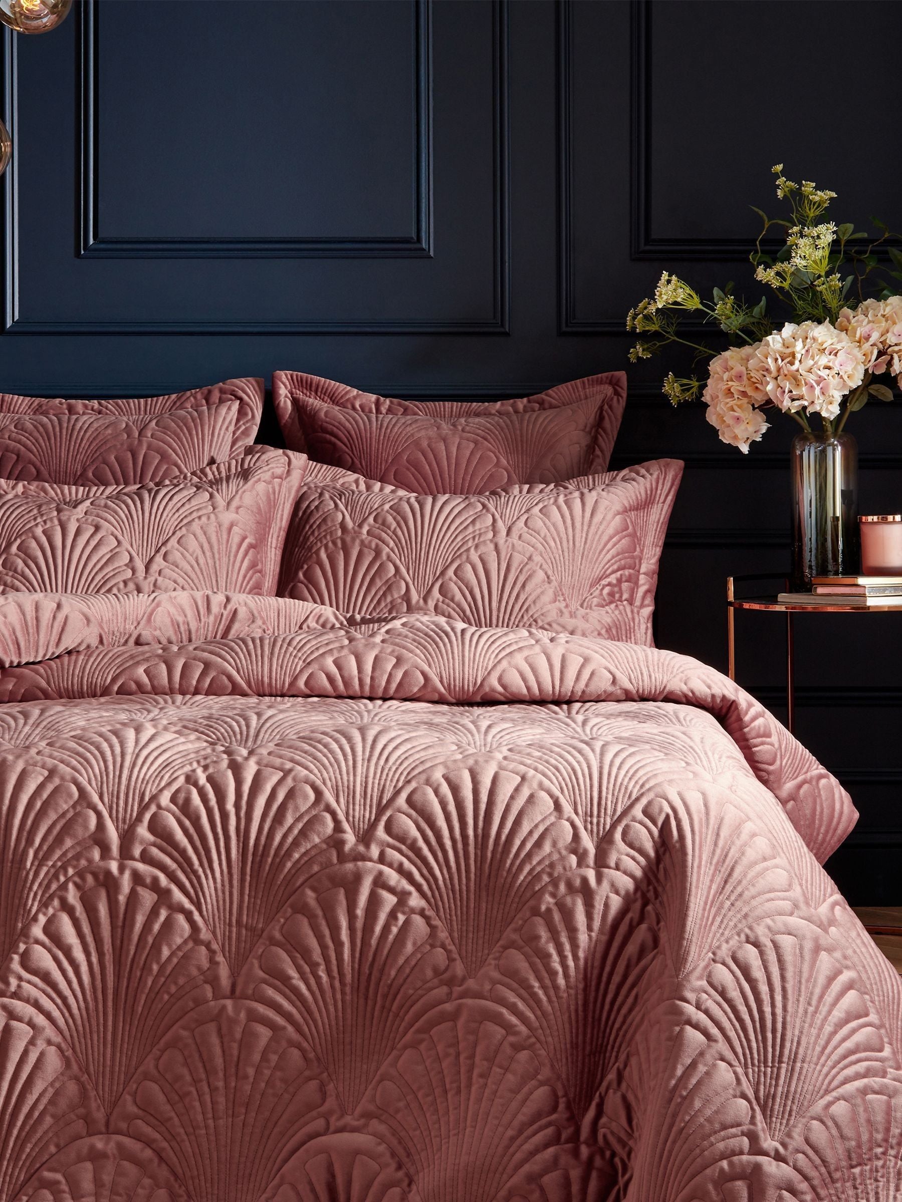Paoletti blush pink velvet duvet cover set, imported from the UK